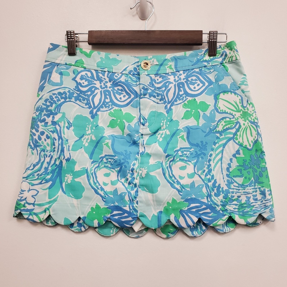Lilly Pulitzer Womens Scalloped Hem Collette Skort Size 4 Blue Boom Croc A Locca